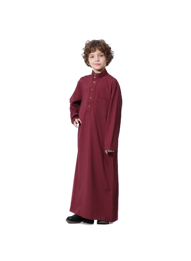 Hanyimidoo Arabic Thobe For Muslim Boys Robes Long Sleeve Kaftan With Pockets Solid Color Middle East Abayas Dubai Clothing - Image 3