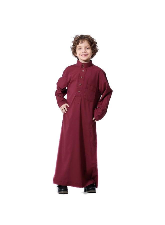 Hanyimidoo Arabic Thobe For Muslim Boys Robes Long Sleeve Kaftan With Pockets Solid Color Middle East Abayas Dubai Clothing - Image 1