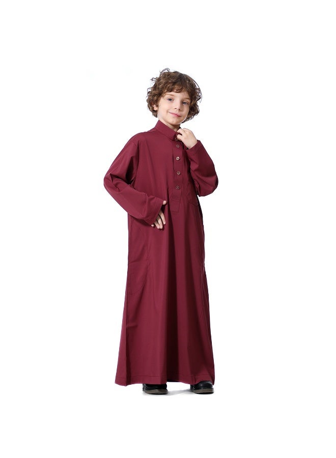 Hanyimidoo Arabic Thobe For Muslim Boys Robes Long Sleeve Kaftan With Pockets Solid Color Middle East Abayas Dubai Clothing - Image 2