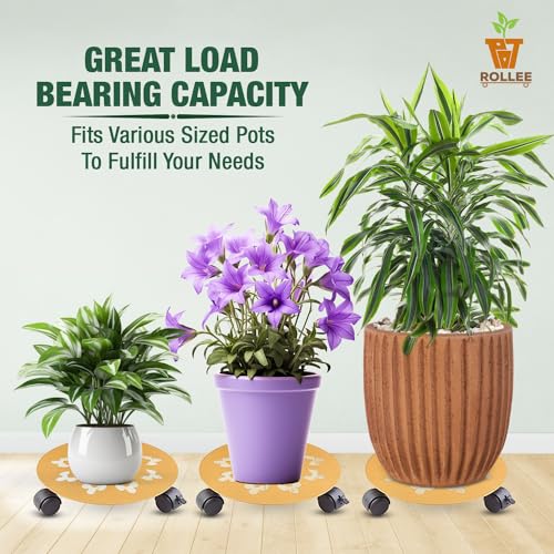 Sharpex Pack of 1 Metal Caddy Iron Dolly on Round Rack Rustproof Sturdy Potted Indoor Outdoor Plant Stand/Trolley with Locking Wheels for Balcony, Living Room, Home and Garden (Gold) - Image 5