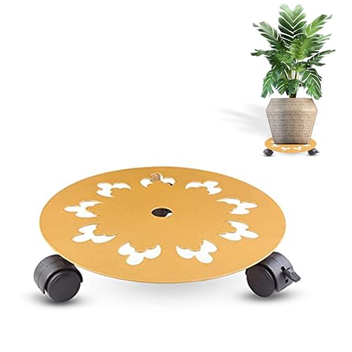 Sharpex Pack of 1 Metal Caddy Iron Dolly on Round Rack Rustproof Sturdy Potted Indoor Outdoor Plant Stand/Trolley with Locking Wheels for Balcony, Living Room, Home and Garden (Gold) - Image 1