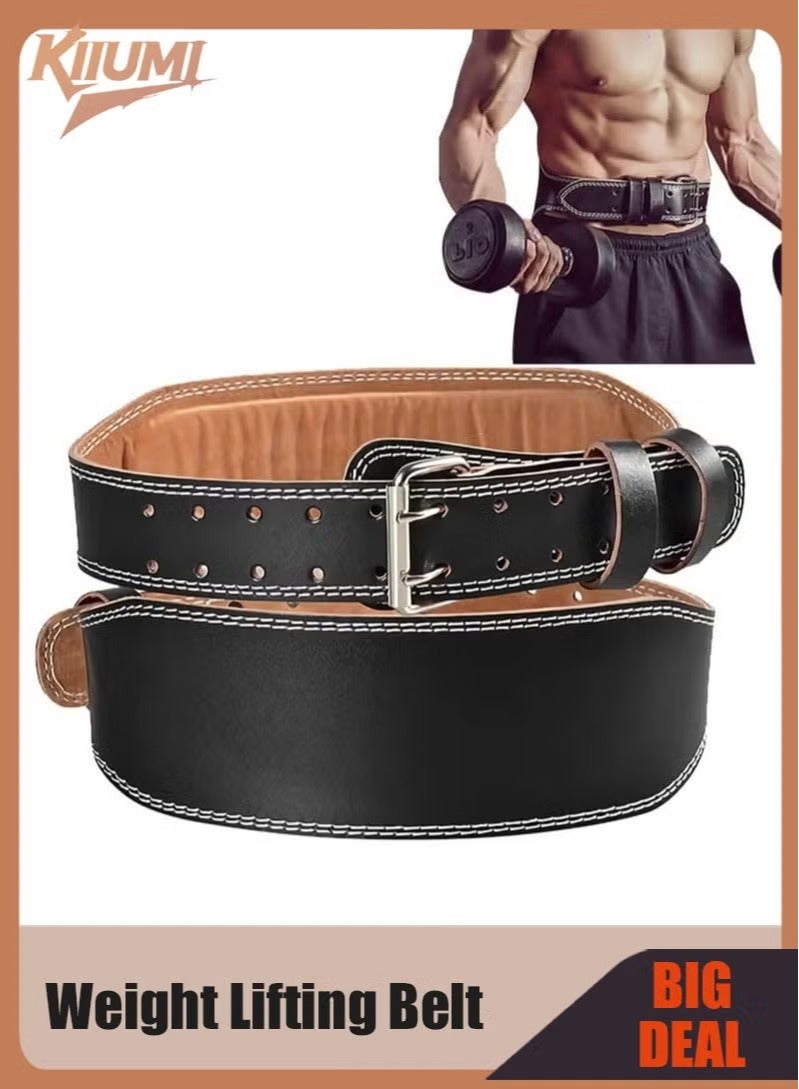 KIIUMI Weight Lifting Belt Powerlifting Belt Leather Workout Gym Belt with Adjustable Buckle & Pad Heavy Duty Deadlift Lumbar Back Support Squats Muscle Power Functional Support Weight Belt for Men Women，（L） - Image 1