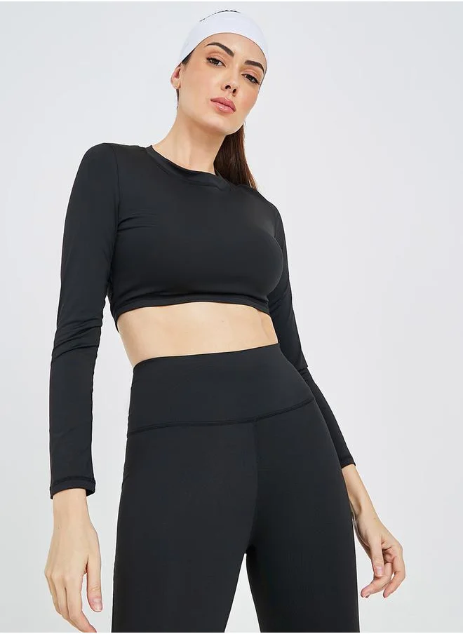 ستايلي Wide Peep Back Crop Top & Broad Waist Leggings Set