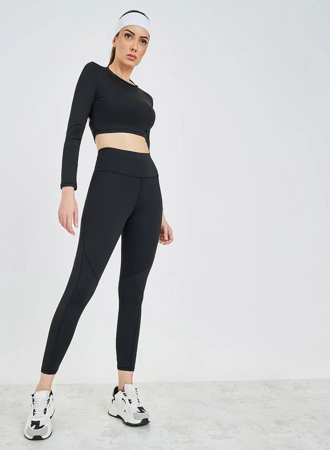 Styli Wide Peep Back Crop Top & Broad Waist Leggings Set
