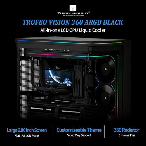 Thermalright Trofeo Vision 360 ARGB Black CPU AIO Cooler686inch LCD Long Screen HighPerformance 360mm WaterCooled RadiatorIPS LCD Screen with 1280x480 Resolutionfor AM4AM5Intel LGA18511700 - Image 3