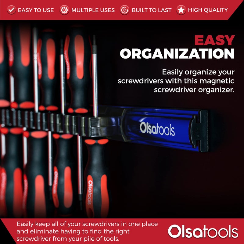 Olsa Tools منظم مفكات مغناطيسي من أولسا تولز - حامل مفكات مع مغناطيسات قوية وظهر من الفوم - حامل أدوات احترافي ومنظم أدوات - يخزن حتى 16 مفك - أزرق - الجزء: 1114 - Image 2
