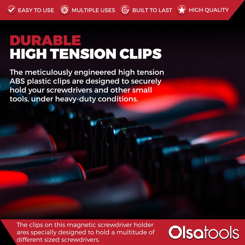Olsa Tools منظم مفكات مغناطيسي من أولسا تولز - حامل مفكات مع مغناطيسات قوية وظهر من الفوم - حامل أدوات احترافي ومنظم أدوات - يخزن حتى 16 مفك - أزرق - الجزء: 1114 - Image 4