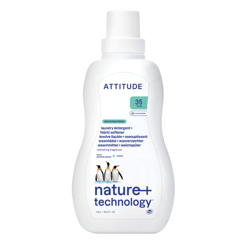 ATTITUDE 2-in-1 Laundry Detergent & Fabric Softener, Plant- & Mineral-Based, HE Compatible, Vegan, Mountain Essentials, 35 Loads, 35.5 Fl Oz - Image 1