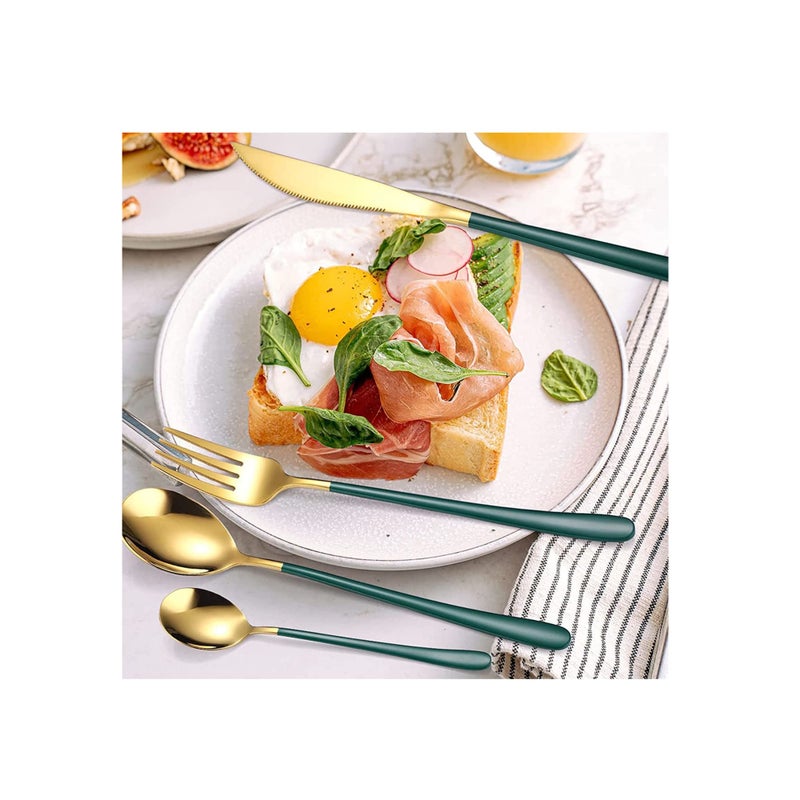 SOLARAE Portable Reusable Cutlery Set, Travel Utensils Set with Case, Stainless Steel Flatware Set Including Knife Fork Spoon Chopsticks Straws Brush, Dishwasher Safe (8Pcs Green golden) - Image 3