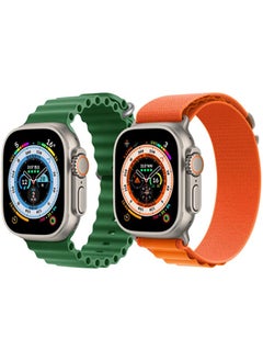IAF Silicone Ocean Band Strap Green Nylon G-hook Loop Buckle Watch Strap Orange Set of 2 for Apple Watch Ultra 8 49mm 