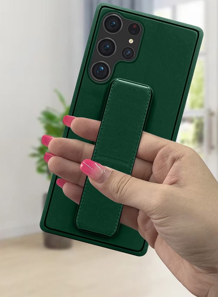 CATANES Samsung Galaxy S23 Ultra Grip Case Magnetic Kickstand Cover with Foldable Hand Strap Green - Image 2