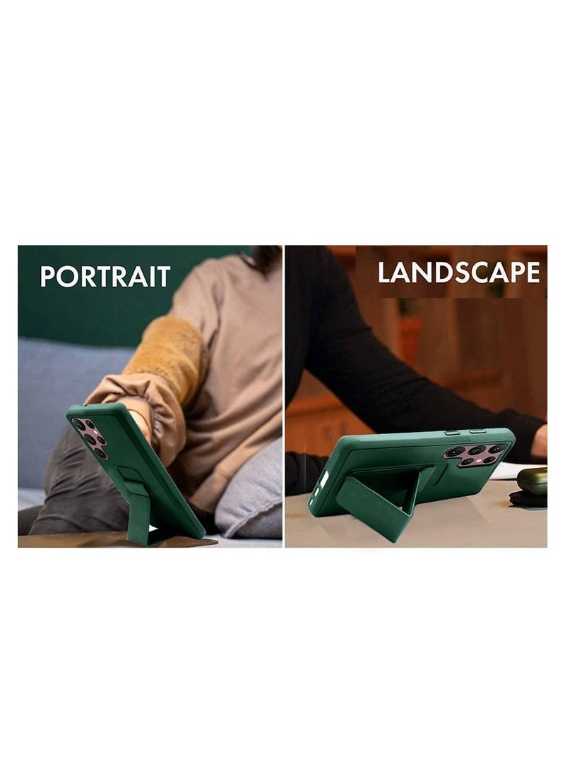 CATANES Samsung Galaxy S23 Ultra Grip Case Magnetic Kickstand Cover with Foldable Hand Strap Green - Image 5