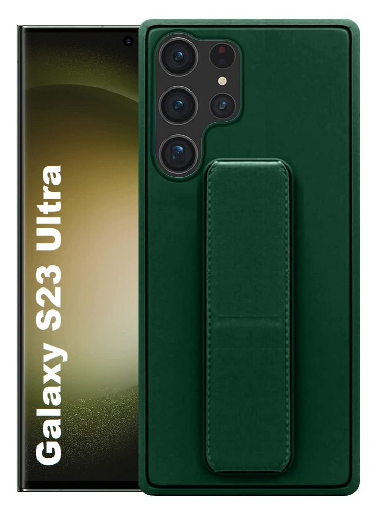 CATANES Samsung Galaxy S23 Ultra Grip Case Magnetic Kickstand Cover with Foldable Hand Strap Green - Image 1