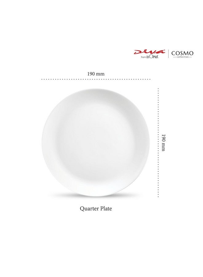 La Opala Diva by La Opala, Cosmo Collection, Opal Glass Quarter Plate Set 6 pcs, Plainware, White - Image 2