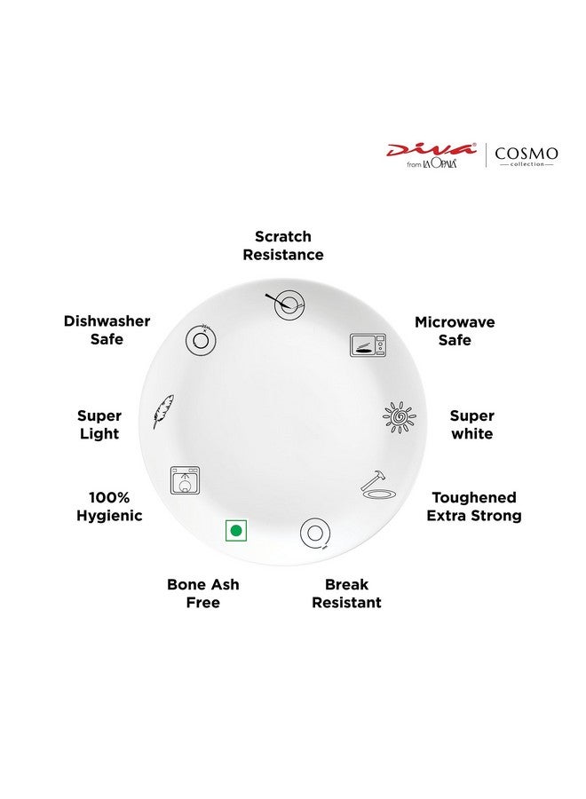 La Opala Diva by La Opala, Cosmo Collection, Opal Glass Quarter Plate Set 6 pcs, Plainware, White - Image 3