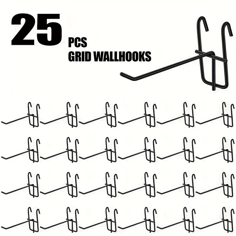 White 6 Inch Metal Grid Wall Hooks 25 Pack for Home Decor Display Storage - Image 2