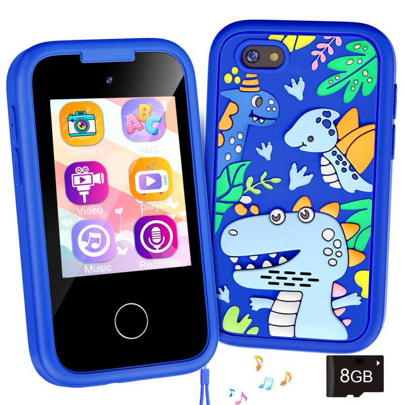 WEOLULI Kids Phone Birthday Gifts Toy for 3 4 5 6 7 8 9 10 Year Old Girls BoyToddler Kid Smart Phone with Dinosaur Silicone Cover Educational GamesMusic PlayerToys for Girls Boys Age 38Blue - Image 3