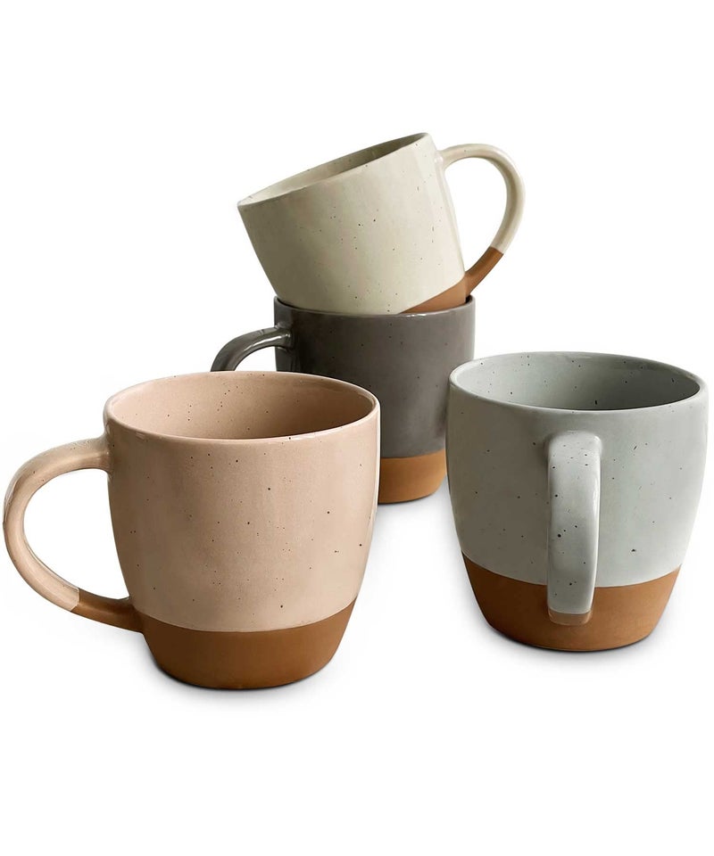 Mora Ceramic Large Latte Mug Set of 4, 16oz - Microwavable, Porcelain Coffee Cups With Big Handle - Modern, Boho, Unique Style For Any Kitchen. Microwave Safe Stoneware - Assorted Neutrals - Image 1