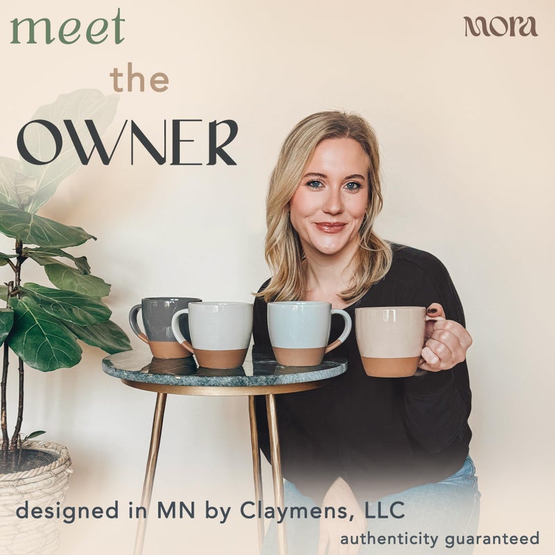 Mora Ceramic Large Latte Mug Set of 4, 16oz - Microwavable, Porcelain Coffee Cups With Big Handle - Modern, Boho, Unique Style For Any Kitchen. Microwave Safe Stoneware - Assorted Neutrals - Image 3