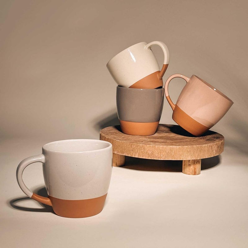 Mora Ceramic Large Latte Mug Set of 4, 16oz - Microwavable, Porcelain Coffee Cups With Big Handle - Modern, Boho, Unique Style For Any Kitchen. Microwave Safe Stoneware - Assorted Neutrals - Image 5