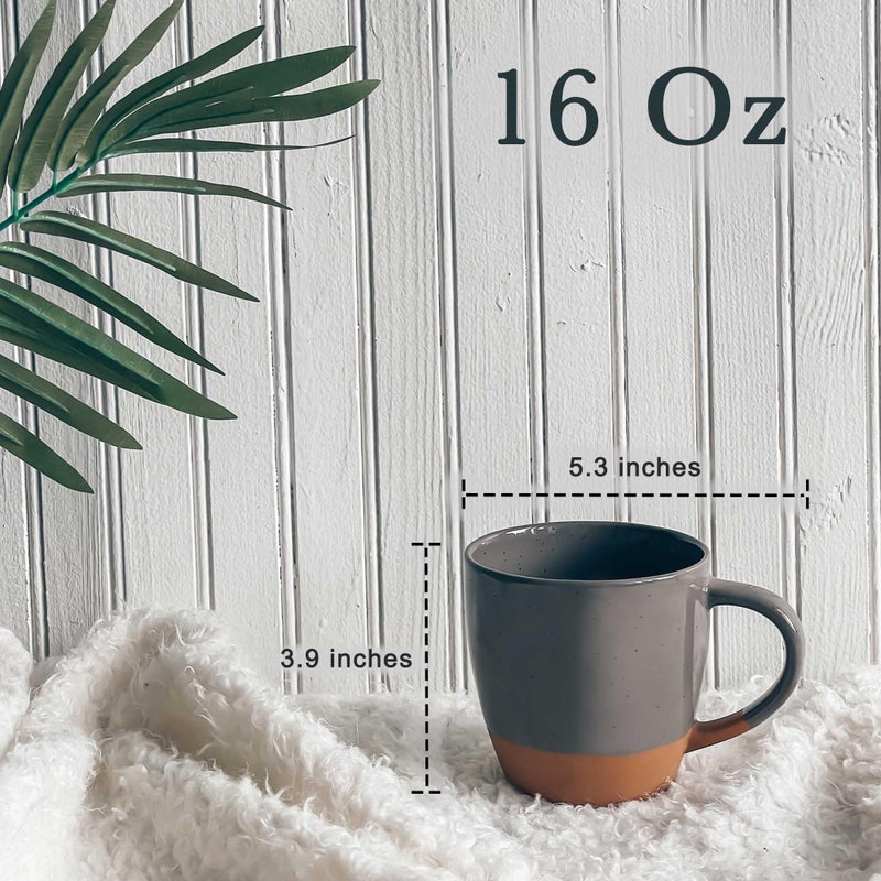 Mora Ceramic Large Latte Mug Set of 4, 16oz - Microwavable, Porcelain Coffee Cups With Big Handle - Modern, Boho, Unique Style For Any Kitchen. Microwave Safe Stoneware - Assorted Neutrals - Image 2