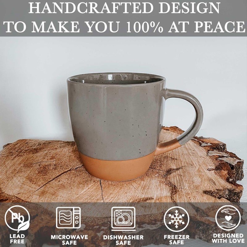 Mora Ceramic Large Latte Mug Set of 4, 16oz - Microwavable, Porcelain Coffee Cups With Big Handle - Modern, Boho, Unique Style For Any Kitchen. Microwave Safe Stoneware - Assorted Neutrals - Image 4
