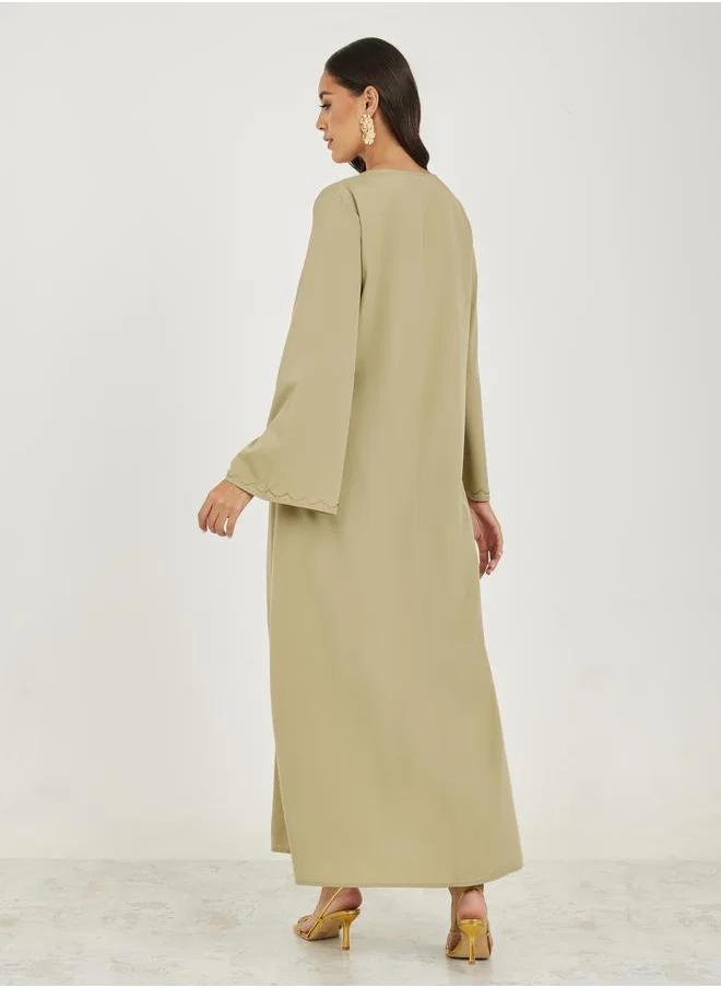 Styli Embellished Long Bell Sleeves Jalabiya