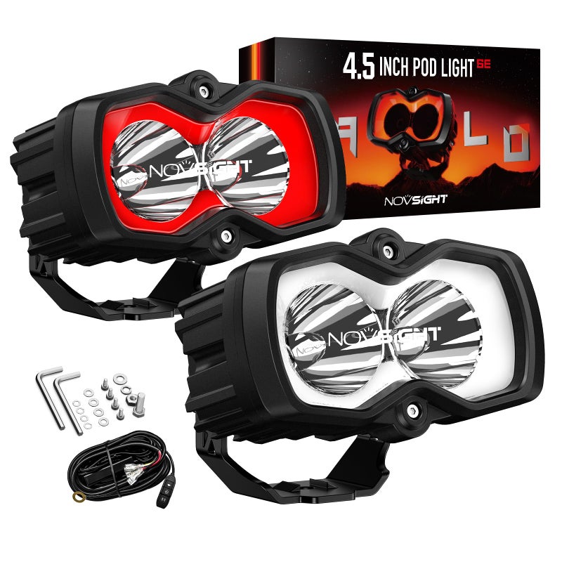أضواء LED بود نوفسايت للطرق الوعرة سلسلة HALO SE 45 بوصة شعاع بقعة LED مع DRL أحمر وأبيض 80 واط ضوء مكعب فائق السطوع للطرق الوعرة للشاحنات جيب بيك أب فورد ATV زوج فائز بجائزة النقطة الحمراء 2025