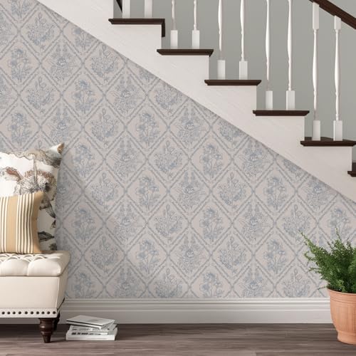 Toduso Peel and Stick Wallpaper Vintage Wall Paper Boho Contact Paper Blue Removable Wallpaper for Kitchen Bathroom Bedroom Floral Waterproof Self Adhesive Vinyl Drawer Decor 17.3"x78.7" - Image 4