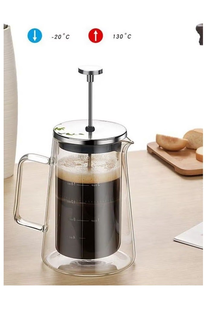 ح واحة ماكينة تحضير القهوة الفرنسية الزجاجية، وعاء قهوة مزدوج الجدار سعة 650 مل، مع علامة صح وفلتر من الفولاذ المقاوم للصدأ - Image 3