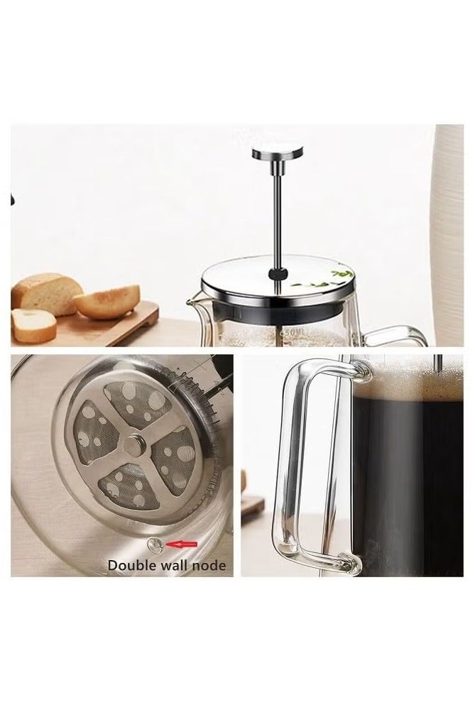 ح واحة ماكينة تحضير القهوة الفرنسية الزجاجية، وعاء قهوة مزدوج الجدار سعة 650 مل، مع علامة صح وفلتر من الفولاذ المقاوم للصدأ - Image 4