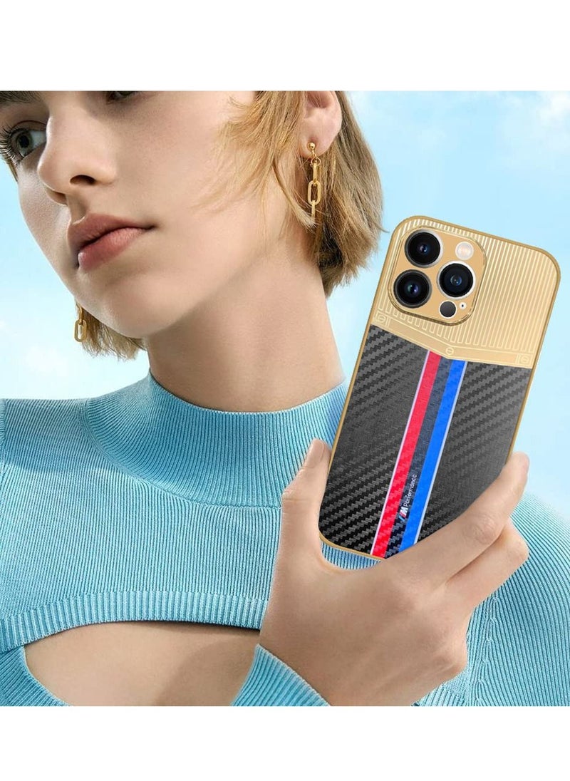 JOWAY iPhone 12 Pro Max Luxury Gold Plated Case Hybrid Electroplated Frame Back Cover with Carbon Fiber Texture Black/Blue/Red  - Image 4