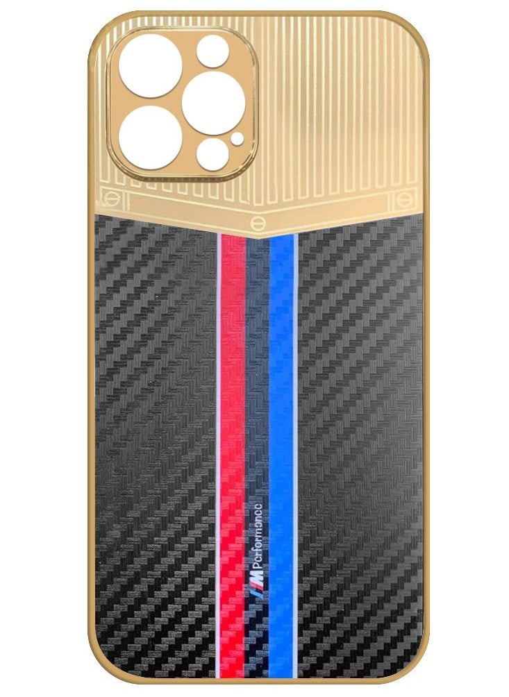 JOWAY iPhone 12 Pro Max Luxury Gold Plated Case Hybrid Electroplated Frame Back Cover with Carbon Fiber Texture Black/Blue/Red  - Image 2