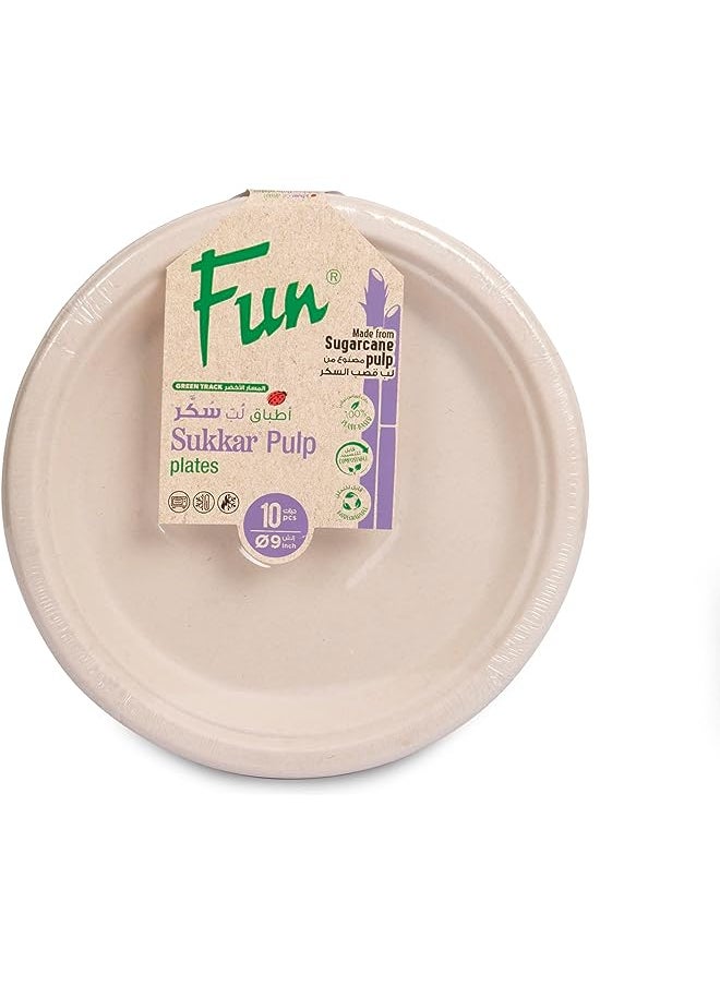Fun Sukkar Pulp Plate 9 inch Eco-Friendly Disposable Dinnerware white for party, Camping,Compostable,Recyclable and biodegradable Picnic Plates (Pack of 10)  - Image 1