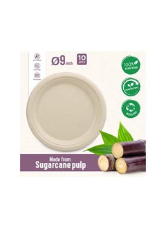 Fun Sukkar Pulp Plate 9 inch Eco-Friendly Disposable Dinnerware white for party, Camping,Compostable,Recyclable and biodegradable Picnic Plates (Pack of 10)  - Image 3