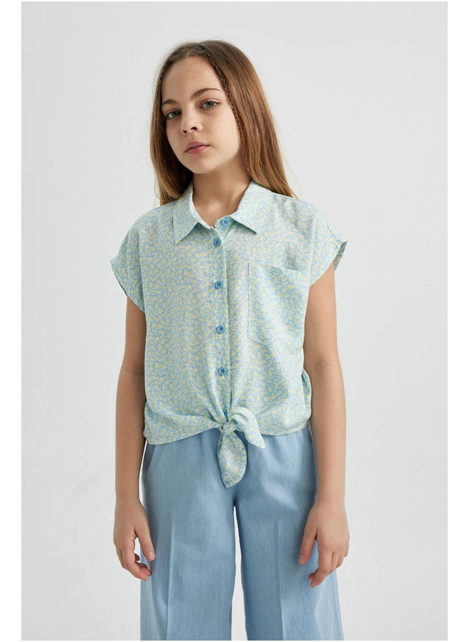 DeFacto - Girl Cropped Fit Woven Short Sleeve Shirt - Image 1