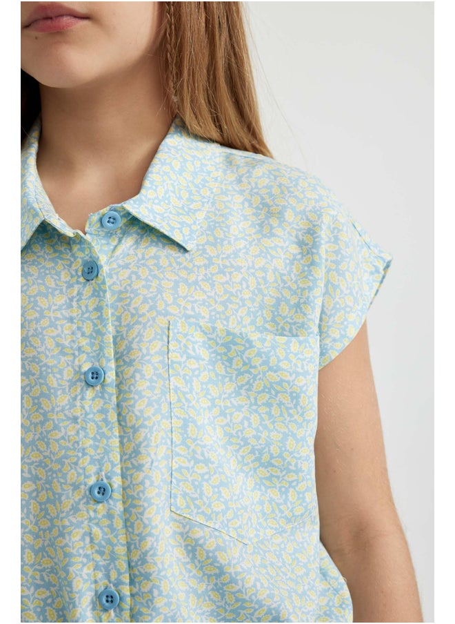 DeFacto - Girl Cropped Fit Woven Short Sleeve Shirt - Image 1