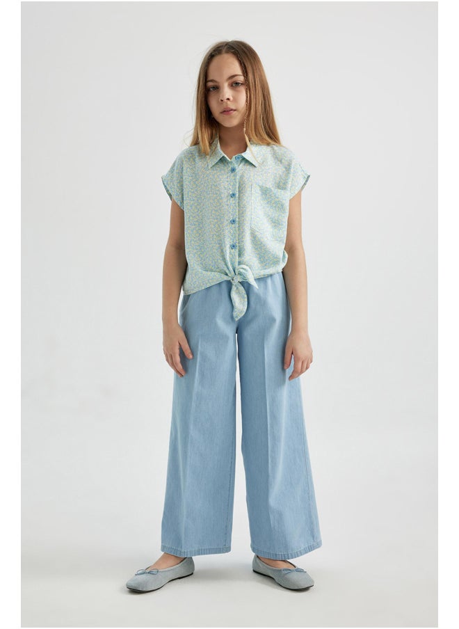 DeFacto - Girl Cropped Fit Woven Short Sleeve Shirt - Image 1