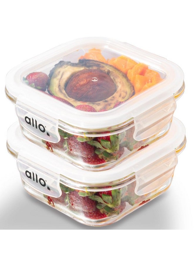 Allo Food Safe Borosilicate Glass Containers With Lids, 450°C Oven Microwave Safe Containers, High Borosilicate Meal Prep Borosilicate Containers Kitchen, 550Ml X 2, Square, White - Image 1