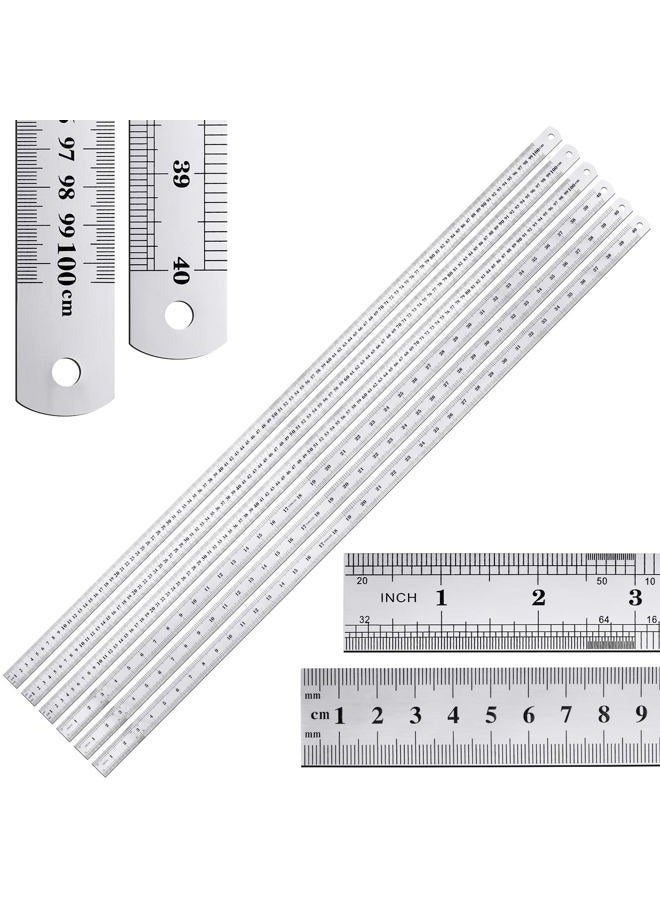 Lothee 6 Pieces Bulk Metal Yard Stick Large Stainless Steel Ruler Rule Measure Straight Edge 1 Metre Meter 40 Inch / 100 cm School Classroom Measuring Tool for Student Teacher Woodworking - Image 1