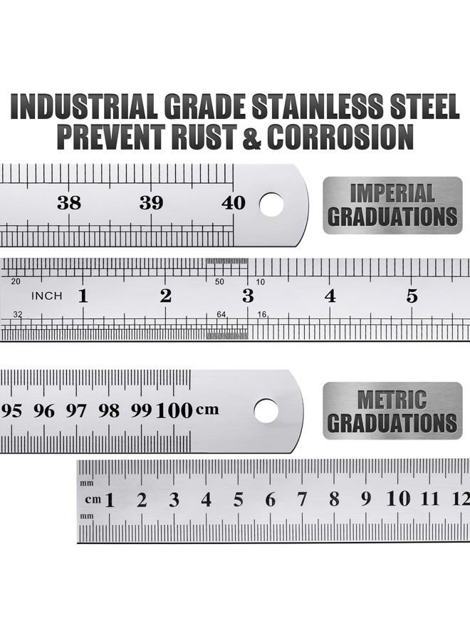 Lothee 6 Pieces Bulk Metal Yard Stick Large Stainless Steel Ruler Rule Measure Straight Edge 1 Metre Meter 40 Inch / 100 cm School Classroom Measuring Tool for Student Teacher Woodworking - Image 2