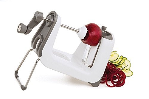 PL8 Professional Spiralizer MultiFunctional Vegetable Spiral Cutter with 3 Blade Options Dishwasher Safe Perfect for Zoodles Ribbons and Garnishes