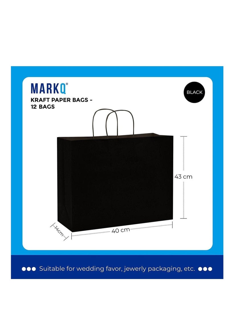 MARKQ Black Paper bags with handles 43 x 40 x 14 cm Large Kraft Gift bags for Birthday Party Favors Weddings Bridal Shower Businesses (12 Bags)  - Image 2