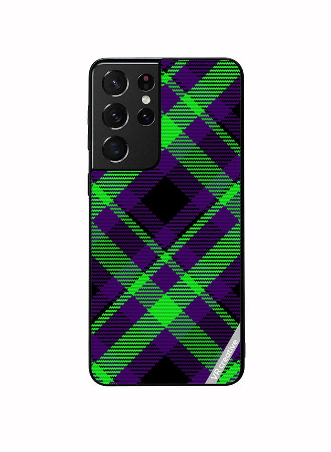 VR CREATIVE Protective Case Cover For Samsung Galaxy S21 Ultra 5G Black Green Checkered Design Multicolour - Image 1