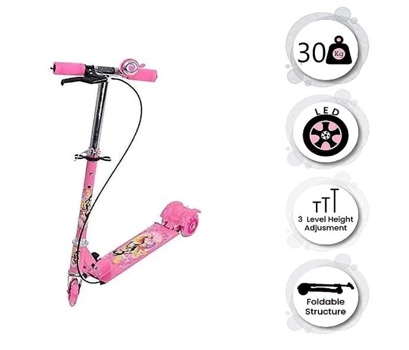AENCI ENTERPRISE Scooter for Kids|3 Led Light On Wheel Foldable Kick Cycle for Kids,Boys and Girls|Adjustable Height|with Smooth Brakes & Bell|Age 3-12 Years (Pink) - Image 4