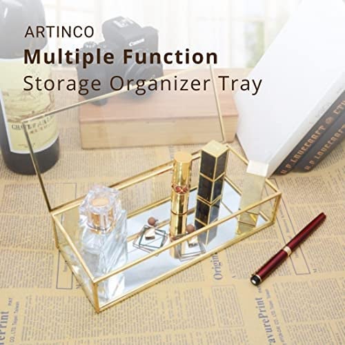ARTINCO Art India Collections Glass Jewelry Display Box Long Ring Box, Cosmetic Box Gold (size - 10x4x2 inches) (Handmade & Brass and Mirror Material) - Image 2