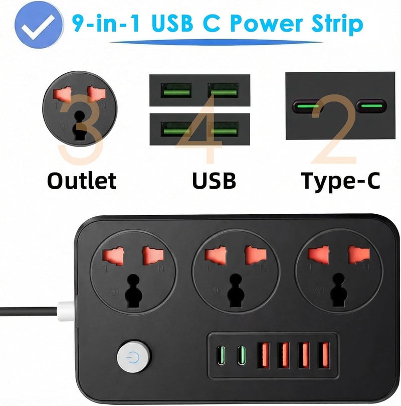 نكومي أسلاك تمديد من نوع Necomi Power Strips مزودة بـ 4 منافذ كهربائية (3.1 أمبير) ومحول USB مدمج، بالإضافة إلى 6 منافذ كهربائية ذكية وقابس حائطي شامل، ومحمي من الصدمات الكهربائية والأضرار الناتجة عنها؛ طول الكابل 2 متر/6.5 قدم، مخصصة للاستخدام في المكاتب المنزلية (لون أبيض). - Image 3