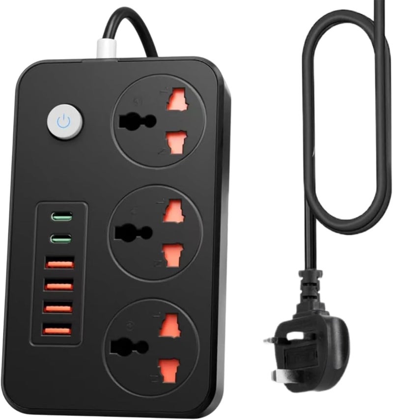 نكومي أسلاك تمديد من نوع Necomi Power Strips مزودة بـ 4 منافذ كهربائية (3.1 أمبير) ومحول USB مدمج، بالإضافة إلى 6 منافذ كهربائية ذكية وقابس حائطي شامل، ومحمي من الصدمات الكهربائية والأضرار الناتجة عنها؛ طول الكابل 2 متر/6.5 قدم، مخصصة للاستخدام في المكاتب المنزلية (لون أبيض). - Image 1