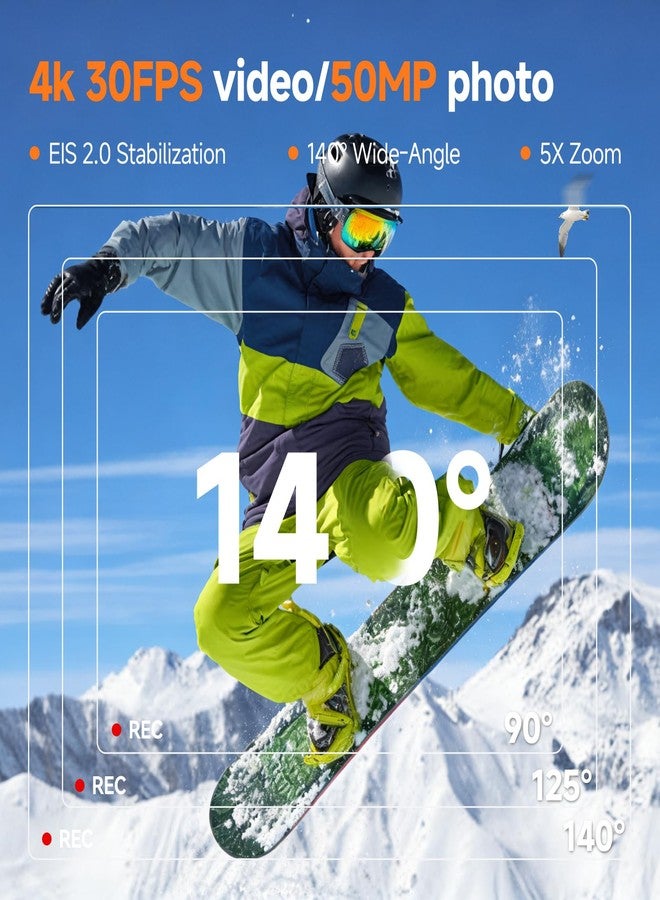 اس في بيوني كاميرا SVBONY SVGo2 تحت الماء بدقة 4K بمعدل 30 إطارًا في الثانية، مزودة بتقنية تثبيت الصورة الإلكتروني EIS 2.0 وشاشة لمس مزدوجة مقاومة للماء، بدقة 50 ميجابكسل وتقريب بصري 5x، وكاميرا تصوير عن بعد مع عصا سيلفي عائمة، وبطاريتين للغطس والتزلج على الماء. - Image 2