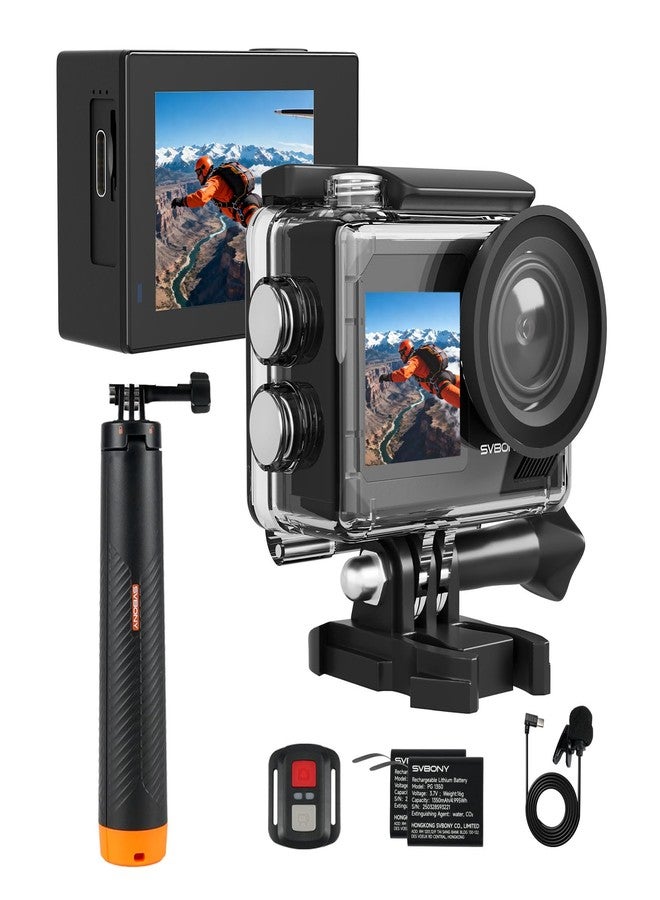 اس في بيوني كاميرا SVBONY SVGo2 تحت الماء بدقة 4K بمعدل 30 إطارًا في الثانية، مزودة بتقنية تثبيت الصورة الإلكتروني EIS 2.0 وشاشة لمس مزدوجة مقاومة للماء، بدقة 50 ميجابكسل وتقريب بصري 5x، وكاميرا تصوير عن بعد مع عصا سيلفي عائمة، وبطاريتين للغطس والتزلج على الماء. - Image 1